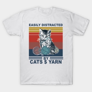 cat easily distracted by cats and yarn T-Shirt